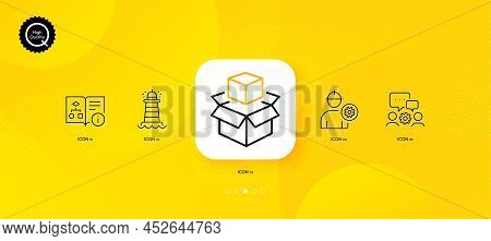 Technical Algorithm, Engineer And Engineering Team Minimal Line Icons. Yellow Abstract Background. P