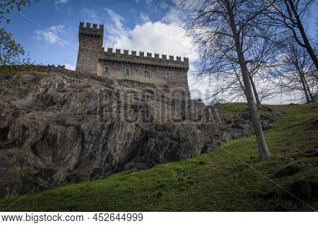 Castle In Bellinzona Town In South Switzerland In Spring Morning