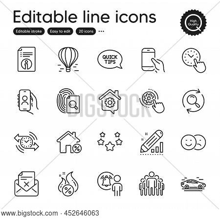 Set Of Technology Outline Icons. Contains Icons As Like, Air Balloon And Time Management Elements. U
