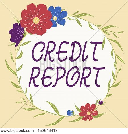 Sign Displaying Credit Report. Word For Borrowing Rap Sheet Bill And Dues Payment Score Debt History