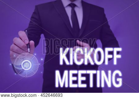 Text Showing Inspiration Kickoff Meeting. Word Written On Special Discussion On The Legalities Invol