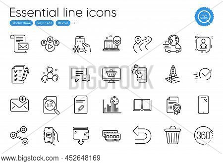 Report Timer, Road And Book Line Icons. Collection Of Undo, Refrigerator App, Video Conference Icons