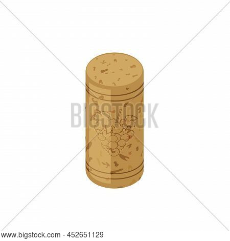 Isometric Vector Illustration Of Cork From Wine Bottle With Corc Texture Isolated On White