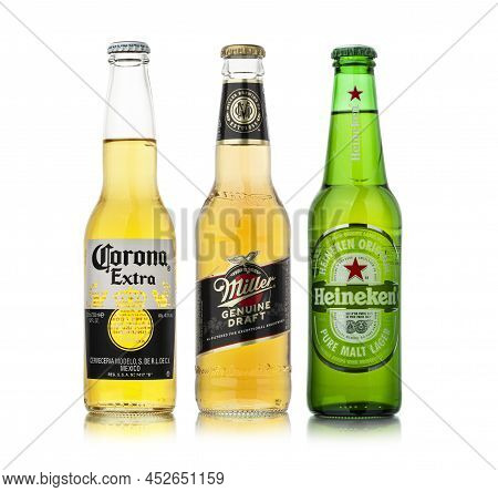 Chisinau, Moldova - April 9, 2022: Set Of World Popular Beer Brands Isolated On White Background