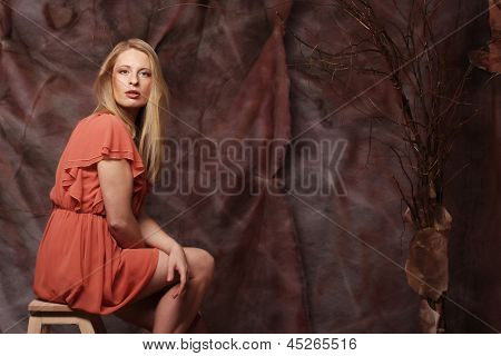 elegant sensual young woman in red dress