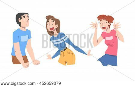 Set Of Happy Excited People. Funny Man And Woman Showing Various Positive Emotions Cartoon Vector Il