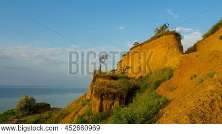 Seashore With Sheer Cliff. View On The Black Sea Coast Near The Village Of Sanzhiyka In Odessa Regio