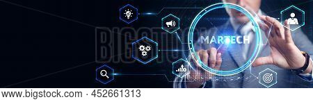 Martech Marketing Technology Concept On Virtual Screen Interface. Business, Technology, Internet And