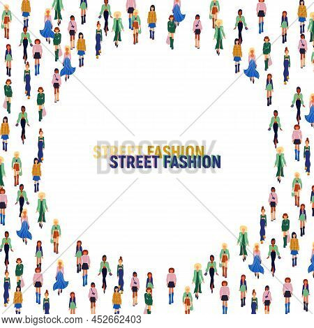 Women In Trendy Clothes. Fashion Flat Style Vectorframe