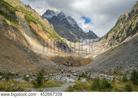 Chalaadi Glacier near Mestia town, Svaneti region, Georgia. Landscape of the Chalaadi glacier in Caucasus mountains, Georgia
