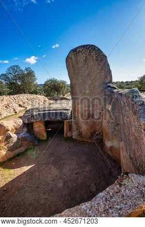Dolmen Of Lacara, Funeral Chamber. Ancient Megalithic Building Near La Nava De Santiago, Extremadura