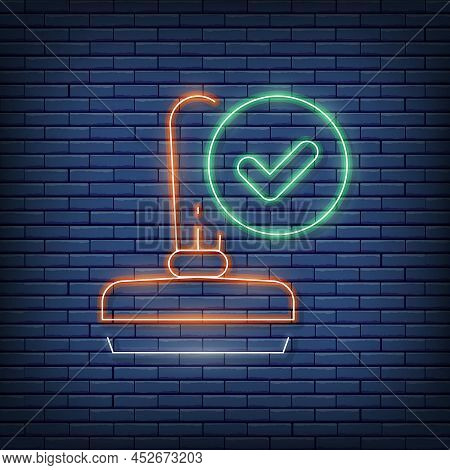 Vector Approved Stamp, Accepted Neon Sign. Vector Illustration In Neon Style.