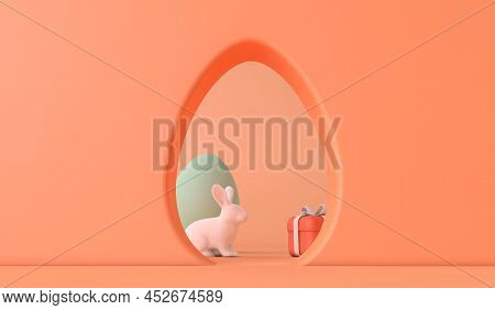 Easter Bunny Rabbit Seen Through An Easter Egg Shaped Hole. 3d Rendering