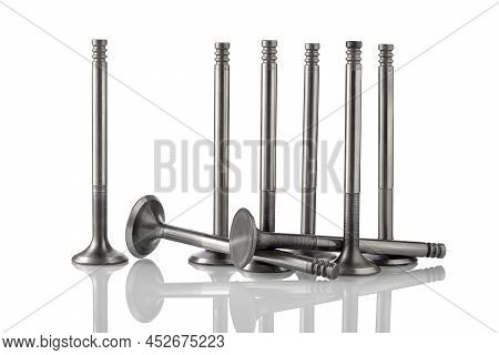 Intake Engine Valves Isolated On White Background. Car Engine Parts.