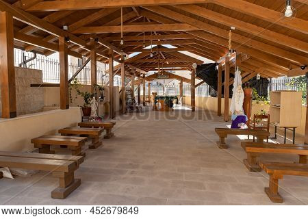 Nazareth, Israel, February 12, 2022 : The Courtyard Of The Sisters Of Nazareth Convent Near The Chur