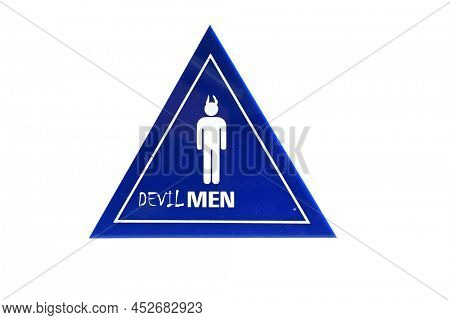 Public Bathroom Sign.  Devil Men Symbol. Toilet sign. Restroom icon. Bathroom. Satanic Men's Bathroom. Devil Men's Secret Room sign. Graffiti altered Men's Bathroom. Devil Men. 
