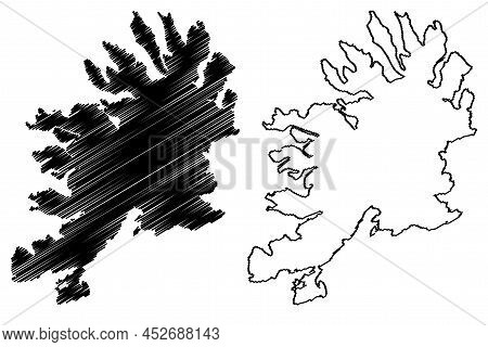 Senja Island (kingdom Of Norway) Map Vector Illustration, Scribble Sketch Sazza Map