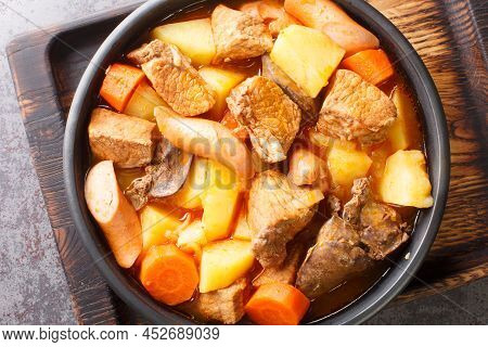Pork Menudo Is A Type Of Filipino Stew Cooked With Pork Meat,  Liver And Vegetable Close Up In The P