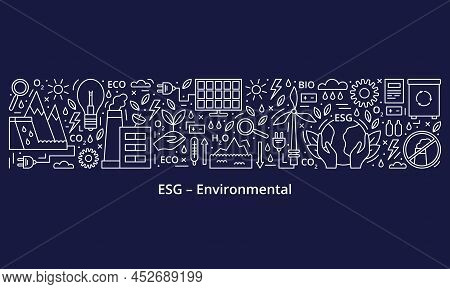 Set Of Esg, Eco, Bio Icons. Esg Environmental Criteria, The Icons Are At The Top Of The Banner, The 