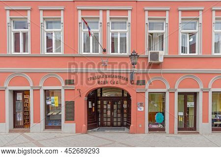 Novi Sad, Serbia - September 21, 2021: Entrance To City Library Building At Dunavska Street.