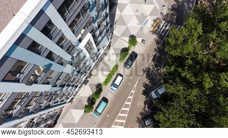 Kiev, Ukraine - 25.06.2021: Residential District Respublika Bright Facade Geometry