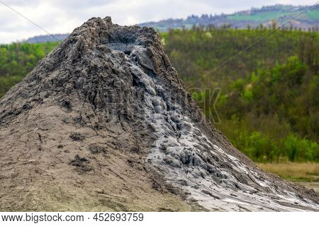 Mud Volcano Or Mud Dome In Italy, Geological Phenomenon By Eruption Of Mud, Water And Methane Gas