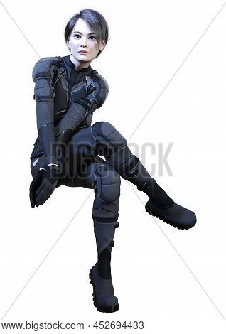 3d Rendering Of A Sceince Fiction Warrior Woman Isolated On White Background