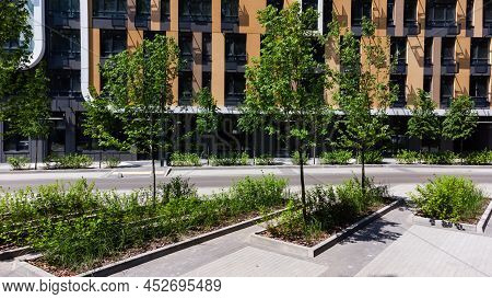 Kiev, Ukraine - 25.06.2021: Residential District Respublika Bright Facade Geometry