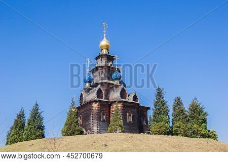 Wooden Russian Orthodox Church With Onion Domes In Gifhorn, Germany