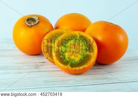 Exotic Tropical Fruit Called Lulo (solanum Quitoense) On White Background