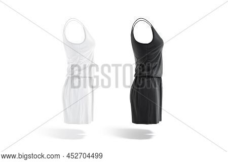Blank Black And White Women Romper Mockup, Profile View, 3d Rendering. Empty Fabric Jersey Beachwear