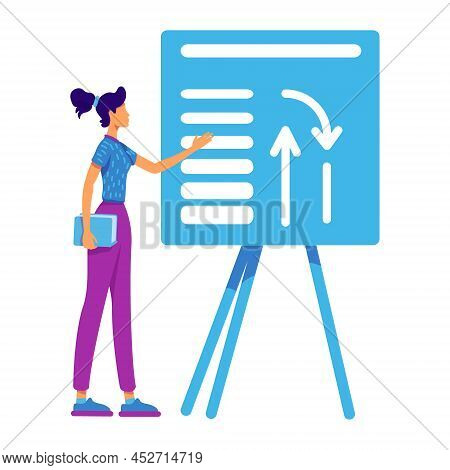 Female Mentee Studying Corporate Processes Semi Flat Color Vector Character. Standing Figure. Full B