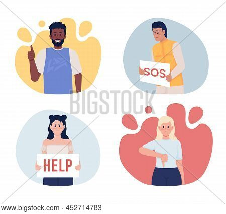 Gestures And Signs 2d Vector Isolated Illustrations Set. Emotions Flat Characters On Cartoon Backgro