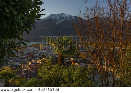 View Over Maggiore Lake And Locarno Town In Spring Sunny Morning