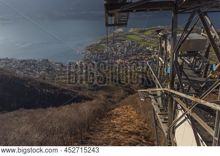 View Over Maggiore Lake And Locarno Town In Sunny Morning From Cable Railway
