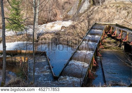 Anfabrikas Locks Is An Engineering Construction Of The Ligatne River Waterway Cascade, Fishway In Sp