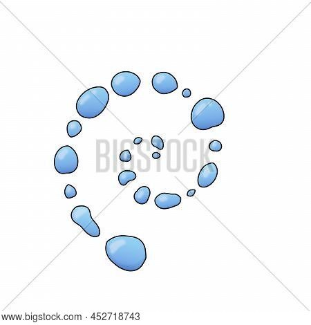 Blue Fresh Water Print Of Pure Rain Drops In A Cartoon Simple Style On The White Background.