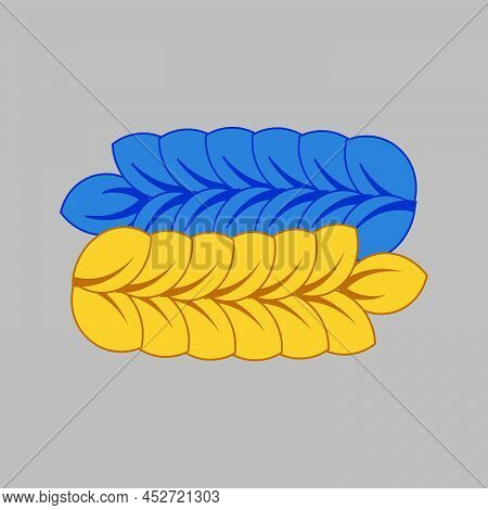 Ukraine Flag With Wheat Field And Blue Sky. Ukrainian National Symbol. Blue And Yellow Wheat On Ligh