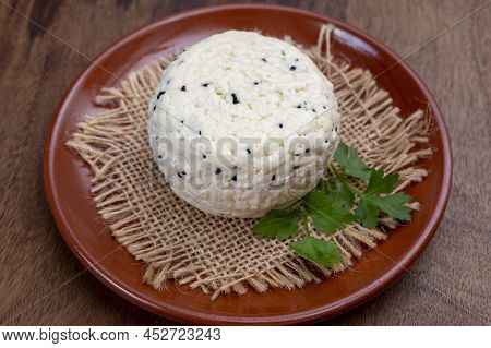 Traditional Polish White Cheese With Black Chives Seeds Made In North Poland In Kaszebe Area Near Gd