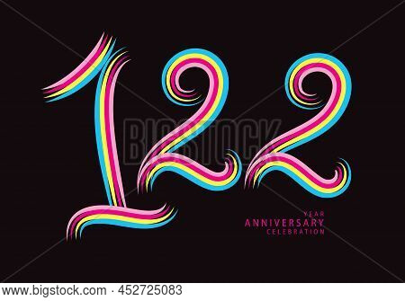 122 Years Anniversary Celebration Logotype Colorful Line Vector, 122th Birthday Logo, 122 Number, Ba