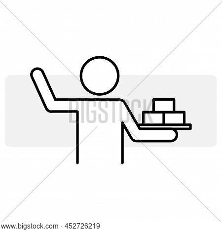 Flat Icon With Black Waiter On White Background. Vector Illustration. Stock Image.