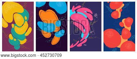 Abstract Art Backgrounds, Modular Painting Arts With Colorful Liquid Stains, Shapes, Linear And Grun