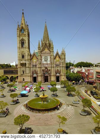 Guadalajara, Mexico - March 20 2022: Vertical Aerial View Of The Expiatory Temple In Downtown Guadal