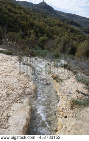 Ancient Hot Thermal Springs And Pool In Nature Park Dei Mulini, Bagno Vignoni, Tuscany, Italy