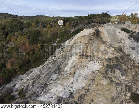 Aerial View On Free Hot Thermal Springs And Pool In Nature Park Dei Mulini, Bagno Vignoni, Tuscany,