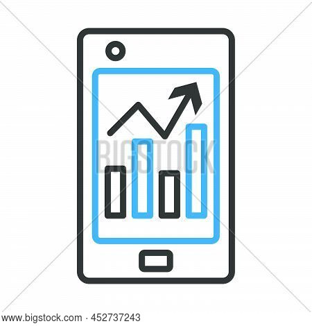 Smartphone With Analytics Diagram Icon. Editable Bold Outline With Color Fill Design. Vector Illustr