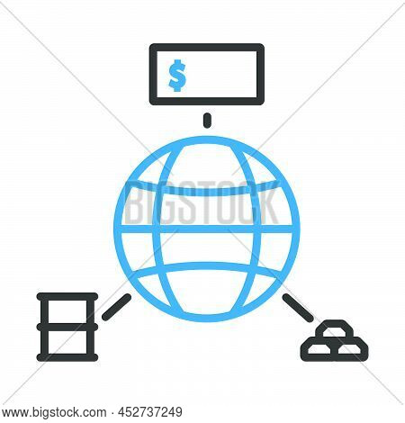 Oil, Dollar And Gold With Planet Concept Icon. Editable Bold Outline With Color Fill Design. Vector 