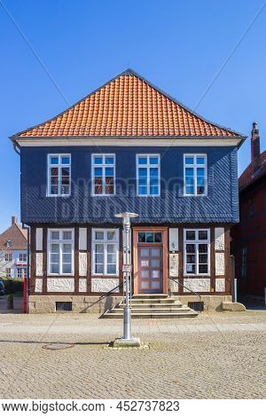Gifhorn, Germany - March 20, 2022: Historic Half-timbered House On The Market Square Of Gifhorn, Ger
