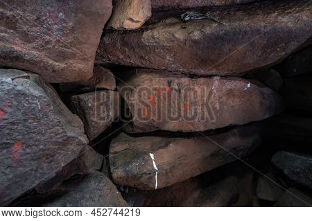 The Imprint Of A Human Hand Made With Paint On Stones In The Remnants Of The Megalithic Complex Of T