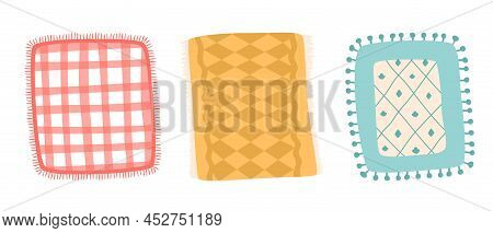 Picnic Blanket Set Graphic Element Isolated On White. Summer Picnic Blankets On Different Colors For